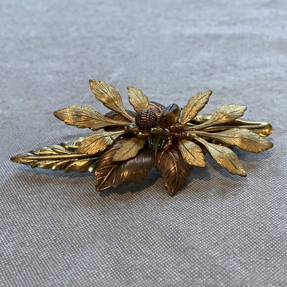 Stunning Cara Stimmel Ltd, Leaf Brooch, Autumnal, Mixed Metals w/ Beads, Vintage - Picture 5 of 11